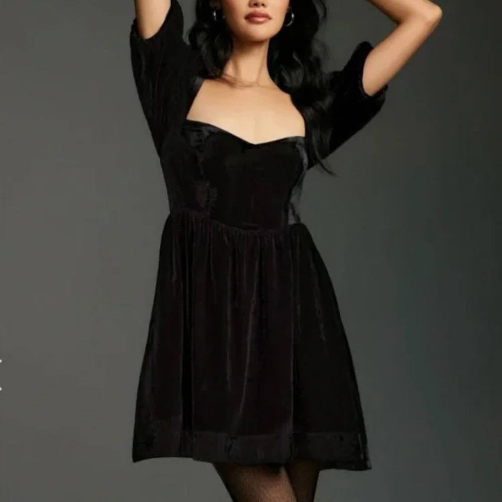 NWT Anthropologie Maeve Sweetheart Mini Velvet Dress Black Size Small Petite
